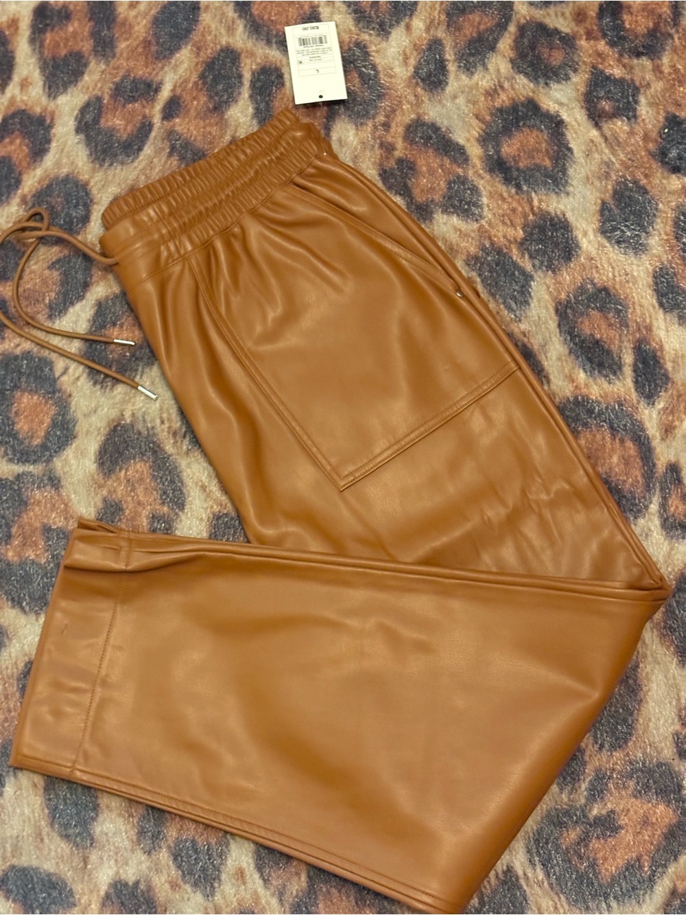 Faux Leather trouser Pants - Tan